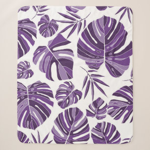 Tropical violet monstera leaves seamless pattern w sherpa blanket