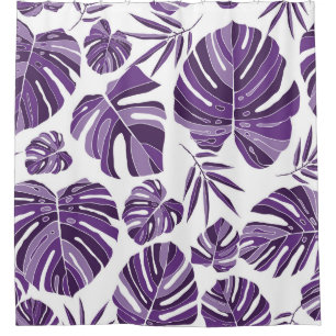 Tropical violet monstera leaves seamless pattern w shower curtain