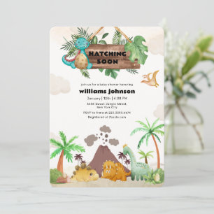 Tropical Volcano Hatching Dinosaur Baby Shower  Invitation