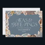 Tropical warm Christmas seas & greetings modern Ho Holiday Card<br><div class="desc">Tropical warm Christmas seas & greetings modern elegant fun holiday card design. Elegant blue and coral sea shell design.</div>