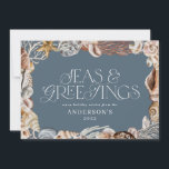 Tropical warm Christmas seas & greetings modern Ho Holiday Card<br><div class="desc">Tropical warm Christmas seas & greetings modern elegant fun holiday card design. Elegant blue and coral sea shell design.</div>