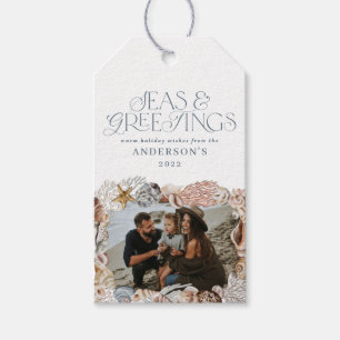 Tropical warm Christmas seas greetings photo blue  Gift Tags