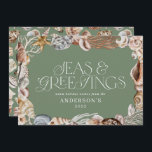 Tropical warm Christmas seas greetings sage green Holiday Card<br><div class="desc">Tropical warm Christmas seas & greetings modern elegant fun holiday card design. Elegant blue,  sage green and coral sea shell design.</div>