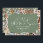 Tropical warm Christmas seas greetings sage green Holiday Card<br><div class="desc">Tropical warm Christmas seas & greetings modern elegant fun holiday card design. Elegant blue,  sage green and coral sea shell design.</div>
