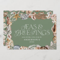 Tropical warm Christmas seas greetings sage green