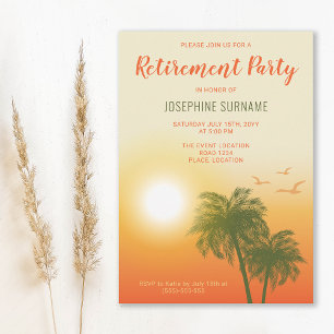 Tropical Warm Sunset Palm Trees Retirement Party Invitation