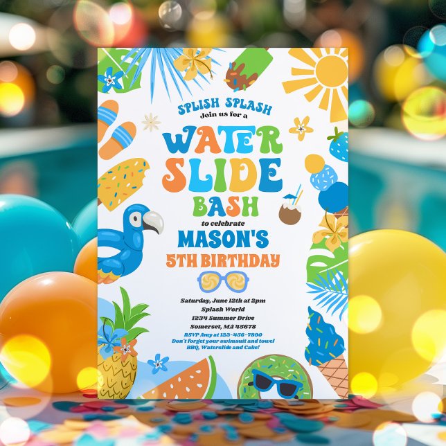  Tropical Water Slide Summer Birthday Party Invitation (Creator Uploaded)
