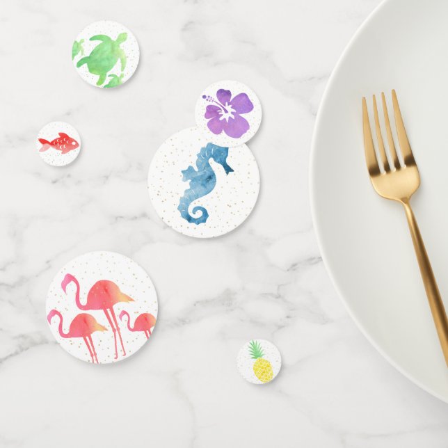 Tropical Watercolor Animals & Plants Gold Sparkles Confetti (Group)