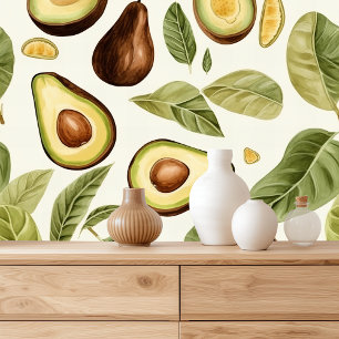 Tropical Watercolor Avocado Pattern Wallpaper