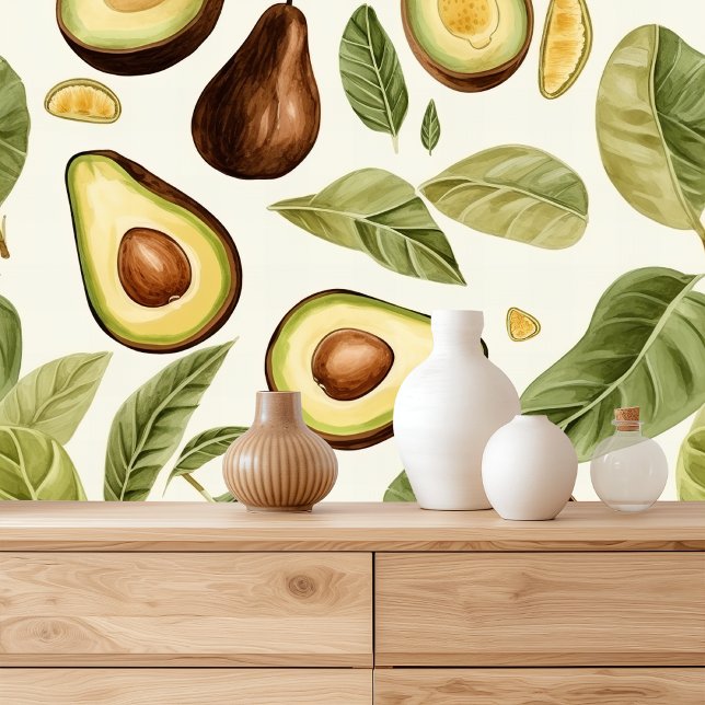 Tropical Watercolor Avocado Pattern Wallpaper (Creator Uploaded)