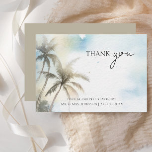 Tropical Watercolor Beach Palm Trees Wedding Thank You Card
