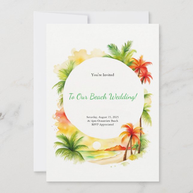 Tropical Watercolor Beach Wedding Invitation (Front)