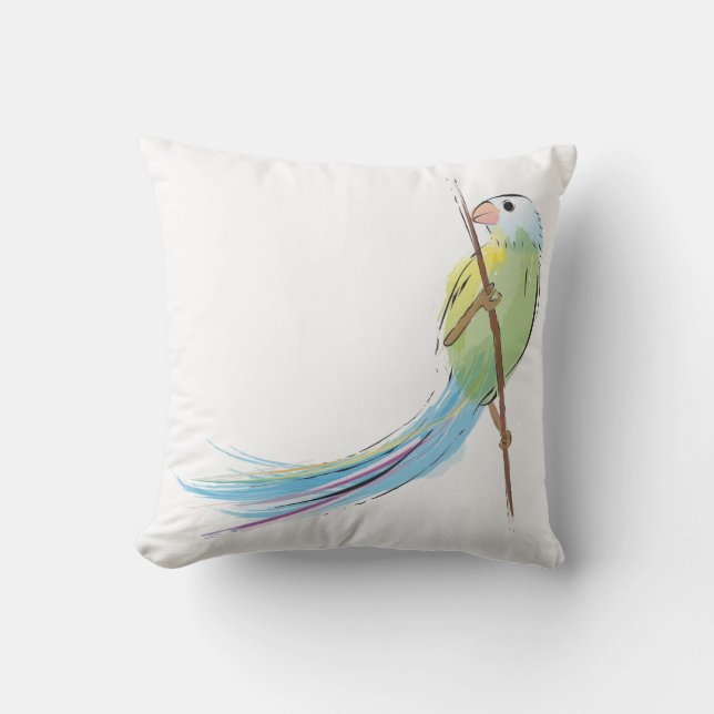 Tropical watercolor bird cushion (Front)