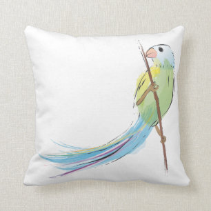 Tropical watercolor bird cushion