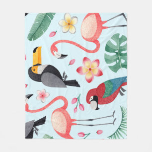 Tropical Watercolor: Bird-Flower Fusion. Fleece Blanket