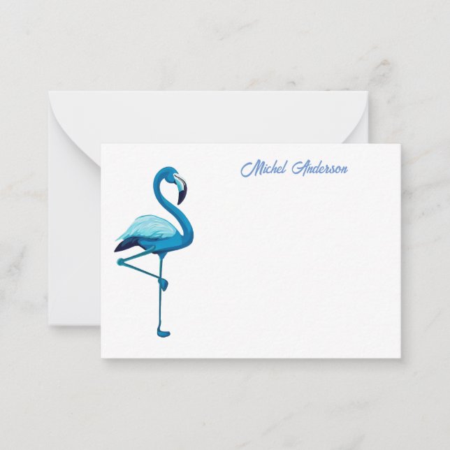 Tropical Watercolor Blue Flamingo Card (Front)