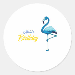 Tropical Watercolor Blue Flamingo Gold Classic Round Sticker