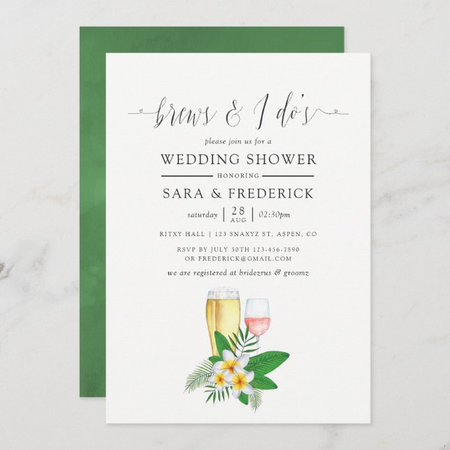 Tropical Watercolor Brews Before The I Do's Invitation (Front/Back)
