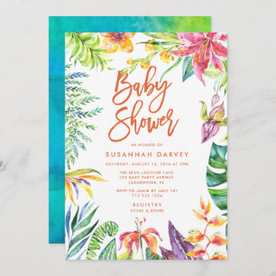 Tropical Watercolor Calligraphy Baby Shower Invitation