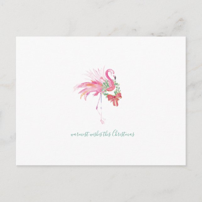 Tropical Watercolor Christmas Flamingo Postcard (Front)