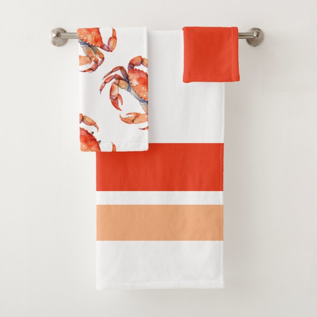 Tropical Watercolor Crab Bathroom Bath Towel Set (Insitu)