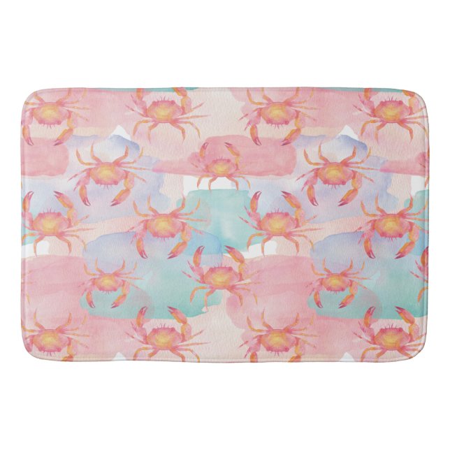Tropical Watercolor Crab Pattern coastal vibes Bath Mat (Front)