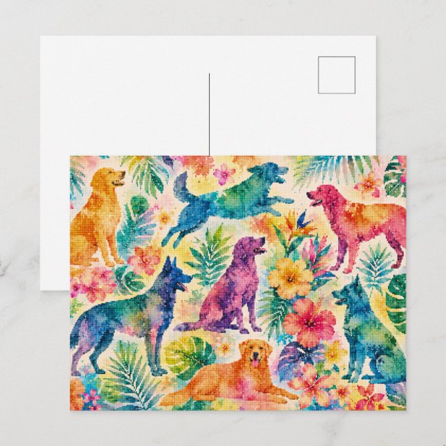 Tropical Watercolor Dogs Postcard (Front/Back)