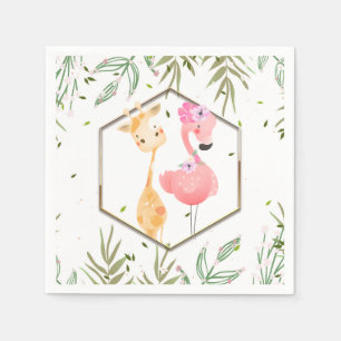 Tropical Watercolor Flamingo & Giraffe Baby Shower Napkin