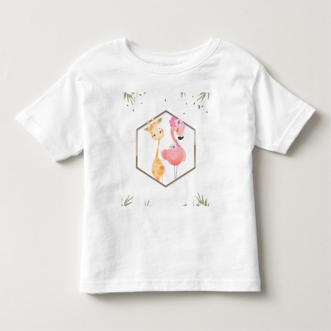 Tropical Watercolor Flamingo & Giraffe Baby Shower Toddler T-Shirt (Front)