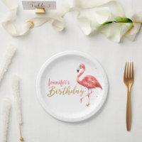 Tropical Watercolor Flamingo Gold Birthday |