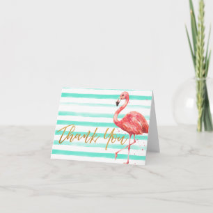 Tropical Watercolor Flamingo Gold   Thank you Card