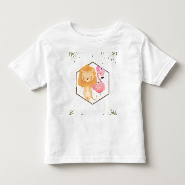 Tropical Watercolor Flamingo & Lion Baby Shower Toddler T-Shirt (Front)