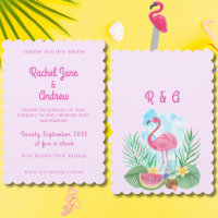 Tropical Watercolor Flamingo Pink Palm Wedding 