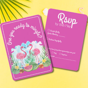 Tropical Watercolor Flamingo Pink Wedding RSVP Card