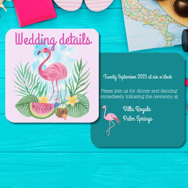 Tropical Watercolor Flamingo Wedding Reception Enclosure Card (Creator Uploaded)
