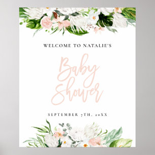 Tropical watercolor floral baby shower welcome poster