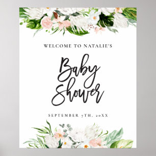 Tropical watercolor floral baby shower welcome poster
