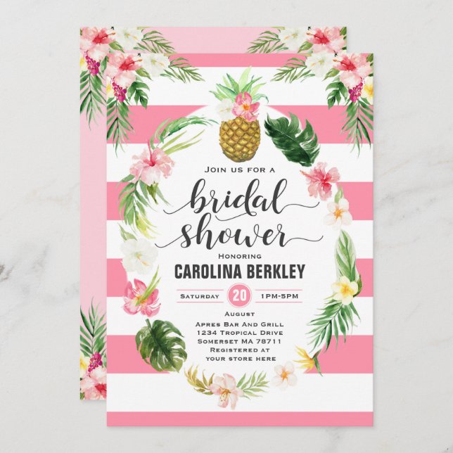 Tropical Watercolor Floral Bridal Shower Card (Front/Back)