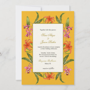 Tropical Watercolor Floral Mustard Wedding   Invitation