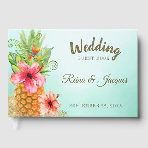Tropical Watercolor Floral Pineapple Wedding Guest Book