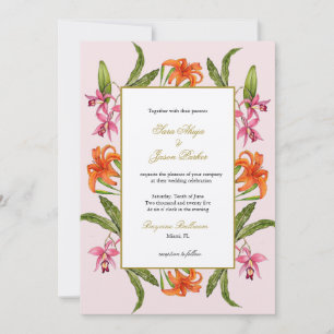 Tropical Watercolor Floral Pink Wedding Invitation