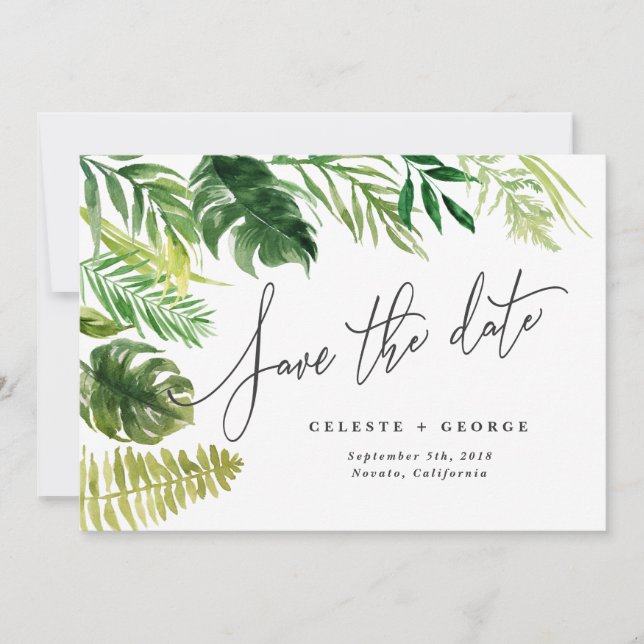 Tropical watercolor floral save the date (Front)