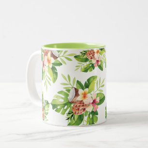 Tropical Watercolor Floral Two-Tone Coffee Mug