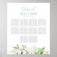 Tropical watercolor floral wedding seating plan