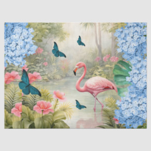 Tropical Watercolor Florals Flamingo & Butterflies Tissue Paper