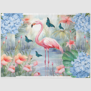 Tropical Watercolor Florals Flamingo & Butterflies Tissue Paper