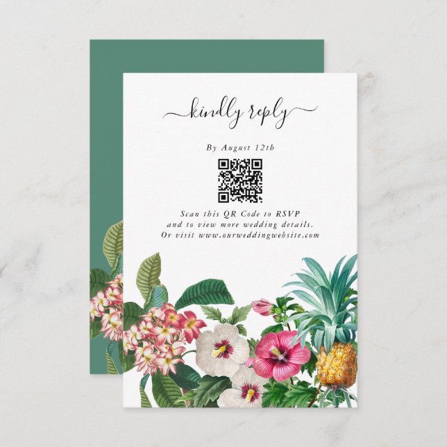 Tropical Watercolor Flowers & Greenery Wedding Enclosure Card (Front/Back)