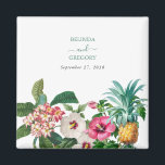 Tropical Watercolor Flowers & Greenery Wedding  Magnet<br><div class="desc">A beautiful tropical watercolor flowers and greenery wedding design. A unique design that uses watercolor vintage botanicals such as Hibiscus, Plumeria and Pineapple palms. A modern white and tropical floral design with a dash of greenery. A chic wedding favour design with modern elements. Matching wedding invitations and other stationery items...</div>