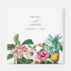 Tropical Watercolor Flowers & Greenery Wedding  Magnet