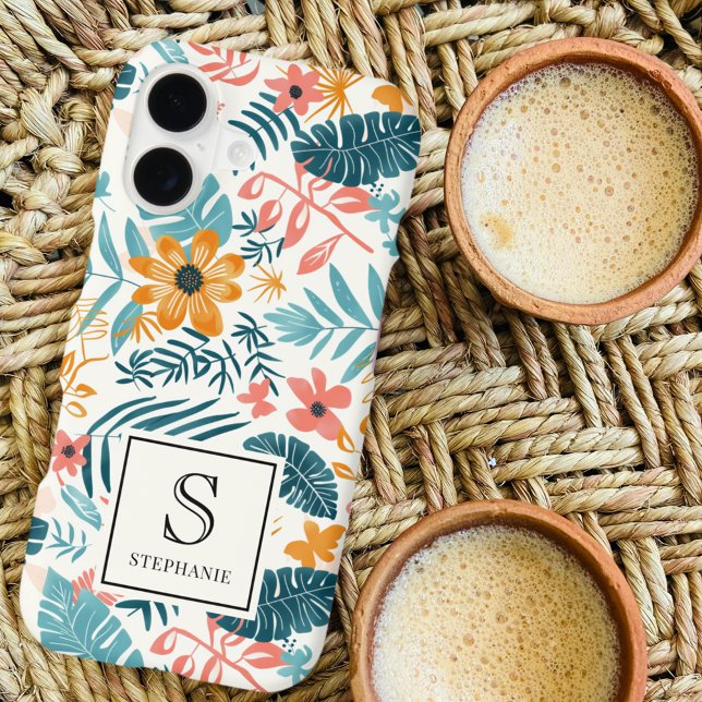 Tropical Watercolor Flowers & Leaves Chic Monogram (Creator Uploaded)